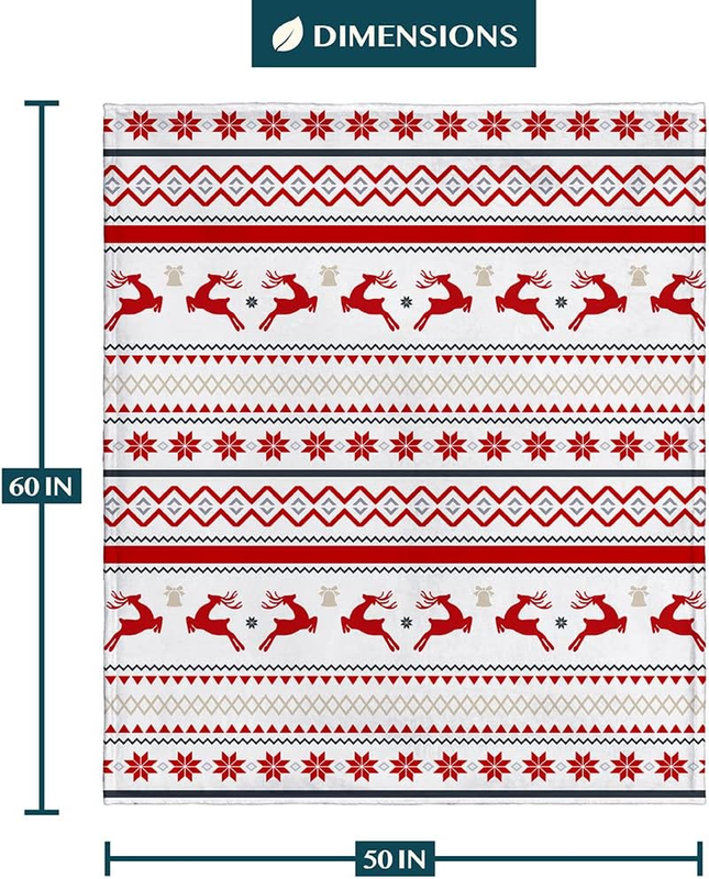 Christmas Throw Blanket White Reindeer Snowflake Fleece Soft Warm Plush 50"x60"3
