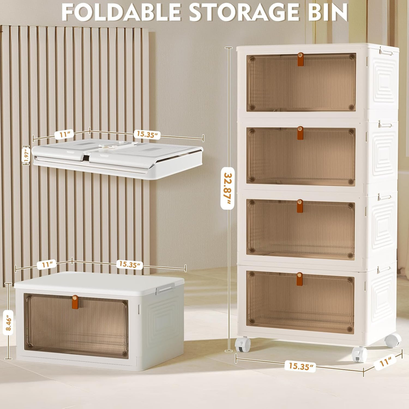 4 Tier Plastic Storage Bins 23QT Stackable w/ Lid Wheels Collapsible Organizer1