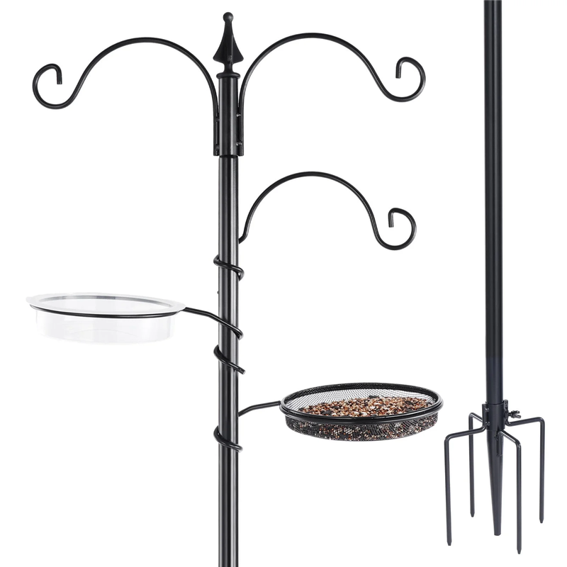 77" Black Bird Feeding Station Kit w/ 5-Prong Base, Outdoor Feeder Stand7
