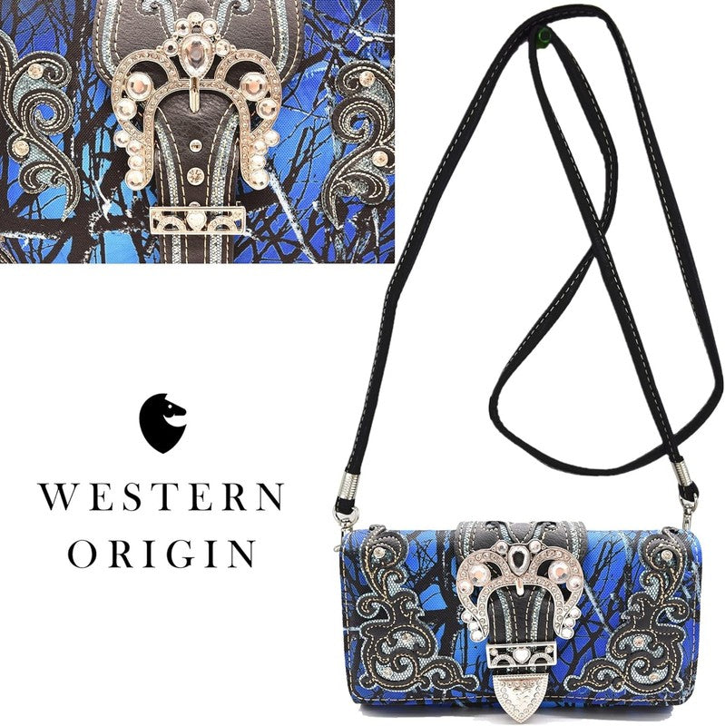 Camouflage Crown Buckle Western Floral Women Shoulder Bag Crossbody Set4