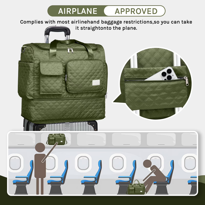 2-Piece Expandable Foldable Duffle Bag Set with Wet Pocket and Shoe Compartment,4