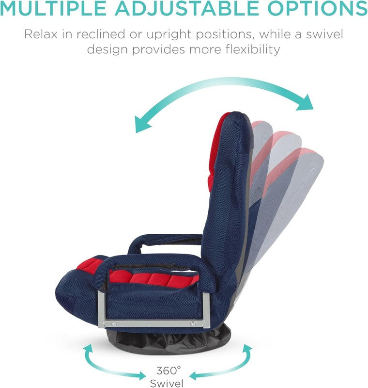 Gaming Floor Rocker Chair 360° Swivel, Lumbar Support, Blue/Red3