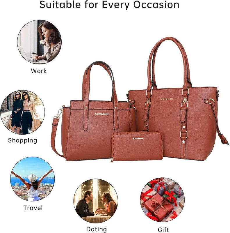 3PCS Purses for Women Tote Bag and Wallet Set Shoulder Satchel Handbags4
