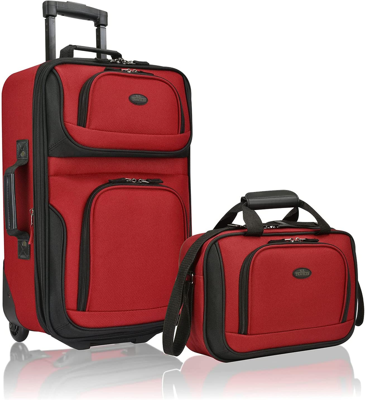 Rio Rugged Fabric Expandable 2 Piece Rolling Carry On Luggage Set Red10