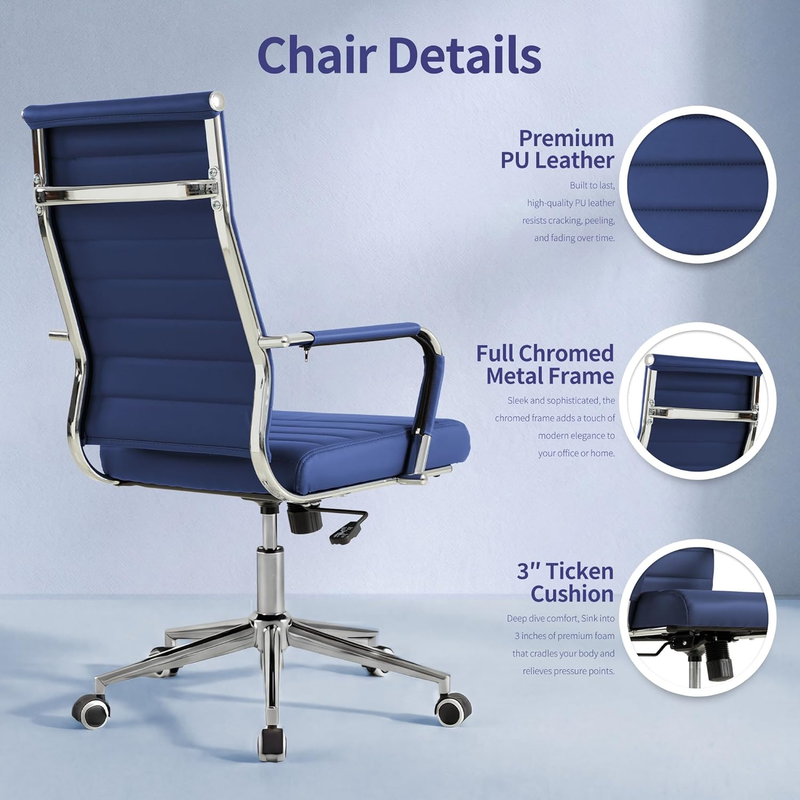 Navy Blue Executive Office Chair Ergonomic Leather Swivel Adjustable4