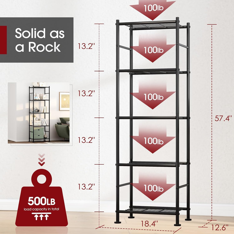 Storage Shelves   5 Tier Shelf Organizer, Heavy Duty Garage Shelving Unit with L1
