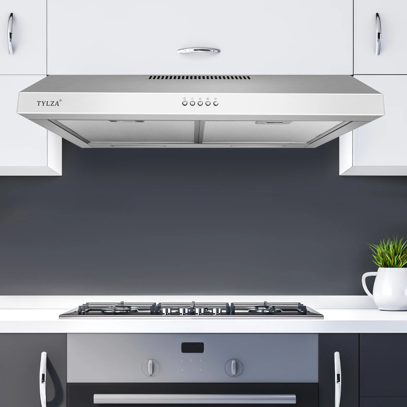 Tylza 30" 600CFM Stainless Steel Under Cabinet Range Hood LED Charcoal Filter6