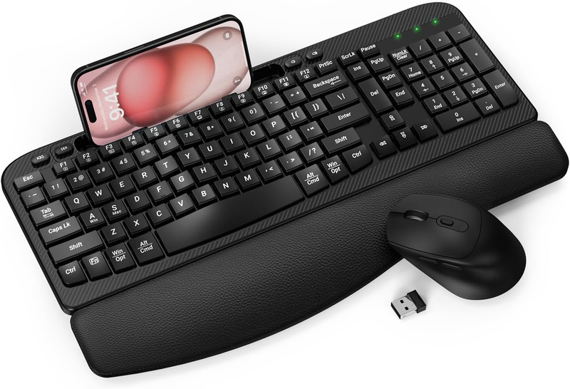 Wireless Keyboard and Mouse Combo, Wave Keys Computer Ergonomic Keyboard with Cu10