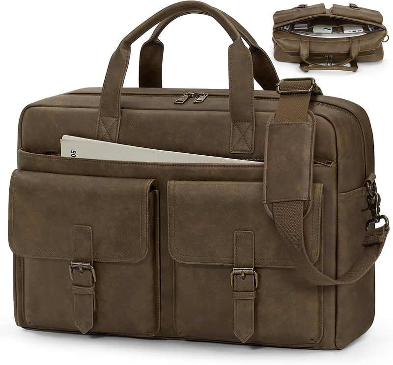 Mens Messenger Bag 16in Leather Laptop Briefcase Vintage Satche Dark Brown10