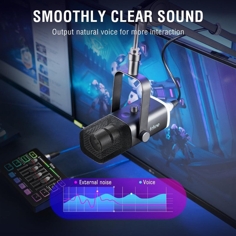 Gaming Mic & Audio Mixer Bundle USB/XLR RGB Streaming Set w/ Fader KS52
