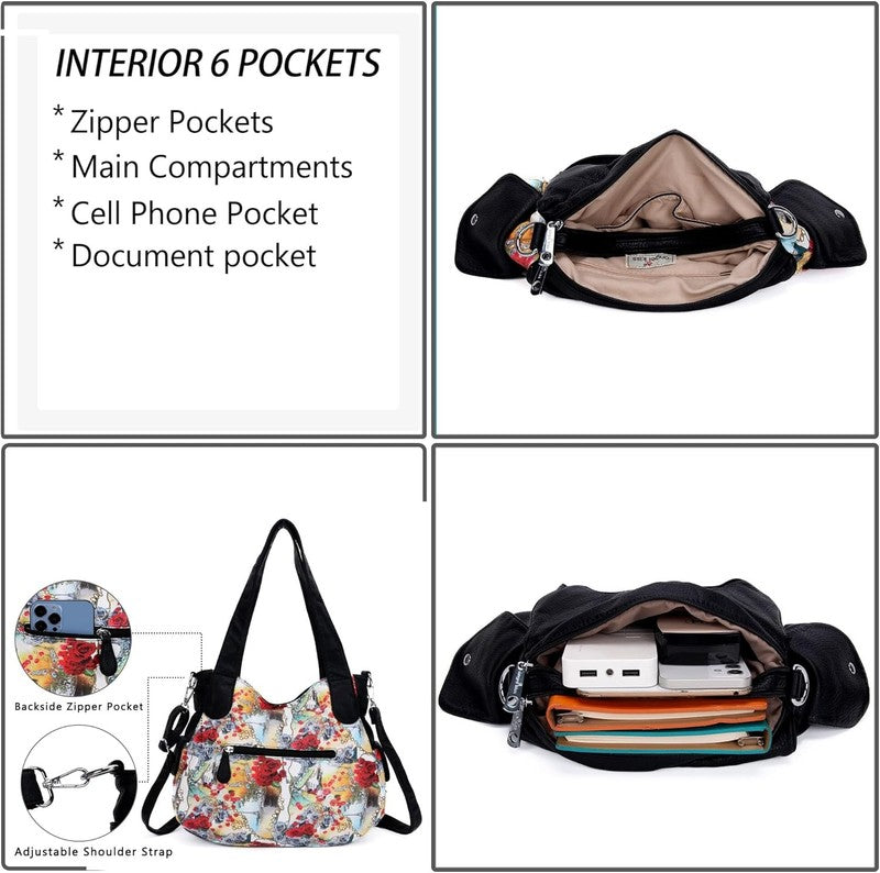 Women'S Designer Handbag Large Double Zipper Multi Pocket Washed Leather Purse3