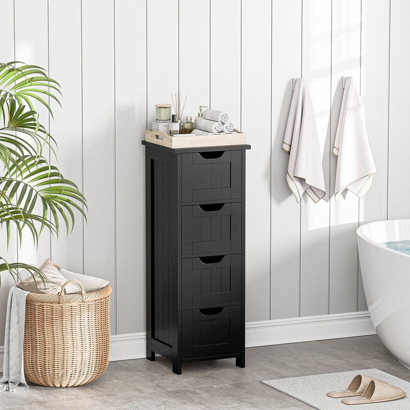 Bathroom Floor Cabinet Wood Free Standing Storage Organizer with 4 Drawers Black8