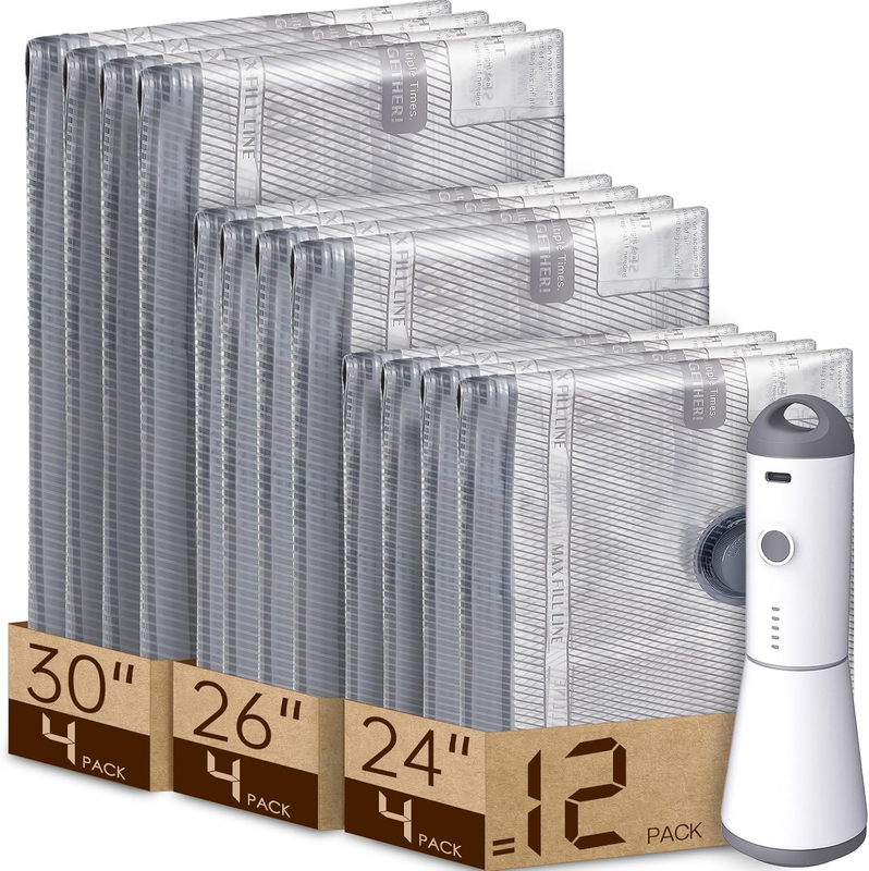 12 Pack Travel Vacuum Storage Bags w/ Rechargeable Air Pump Space Saver9