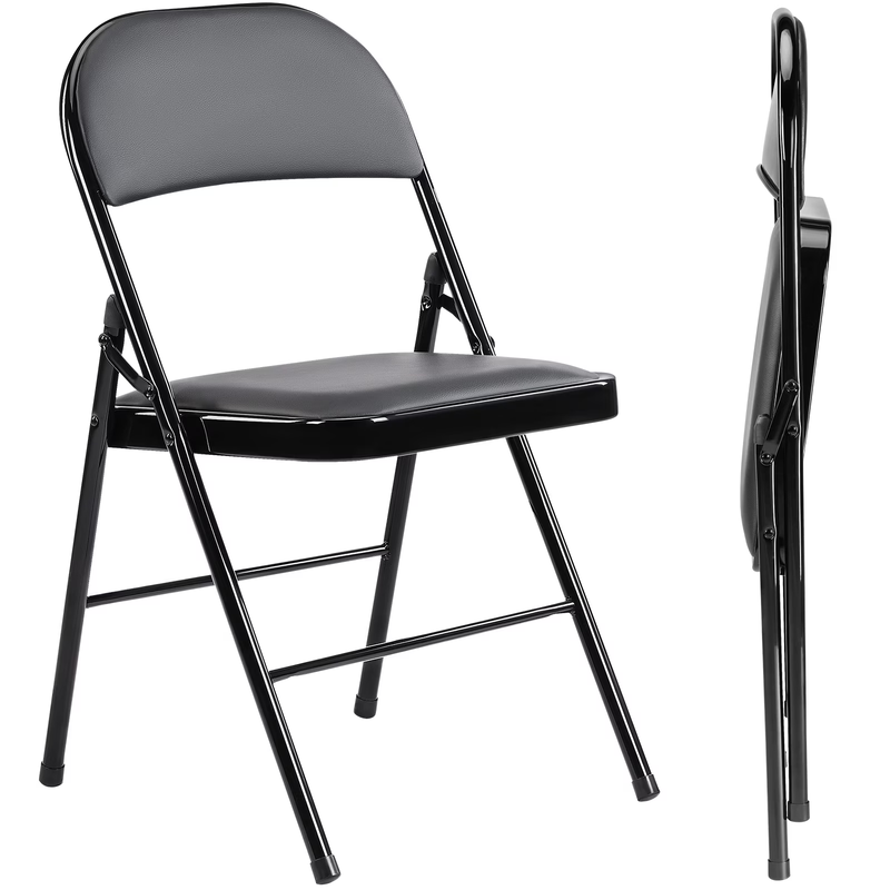 Folding Chairs 2 Pack/4 Pack, Padded PU Leather Seat, Heavy Duty,Black/Khaki8