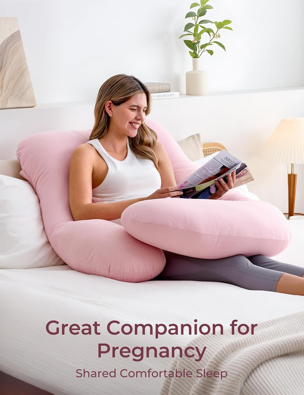 57in U Shaped Pregnancy Pillow Full Body Maternity Side Sleeper Pink2