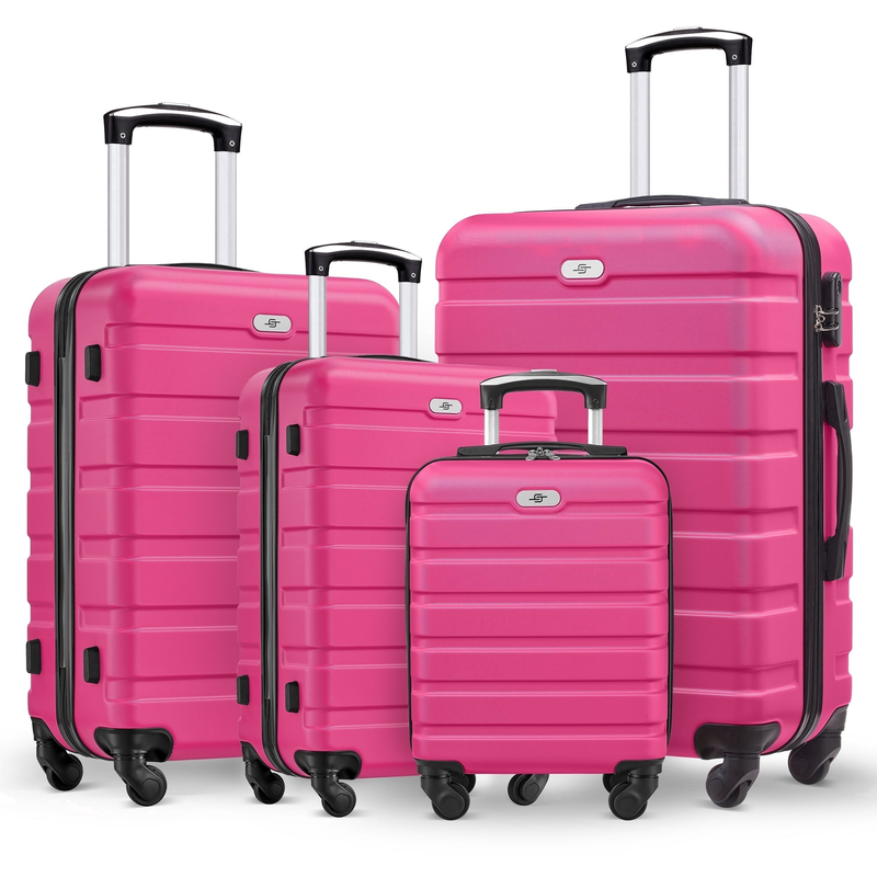4 Piece Luggage Set Hardside Spinner Suitcase 16 20 24 28 Inch  Rose Red0