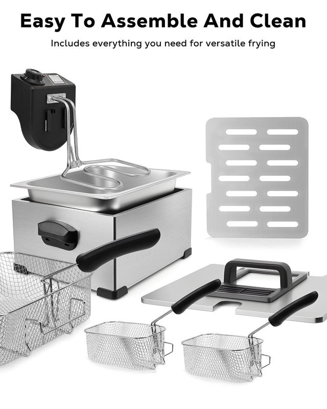 6QT Electric Deep Fryer w/ Dual Baskets Adjustable Temp Timer Nonstick Tank7