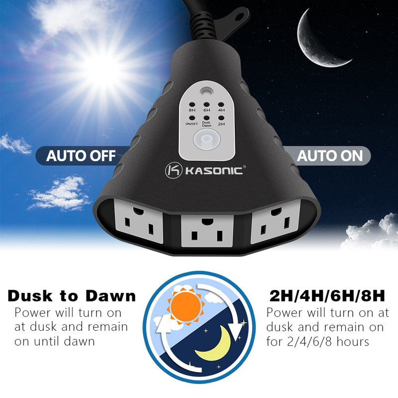 Dusk to Dawn Timer, 120V 1800 W 3 Outlets 100 Feet Range3