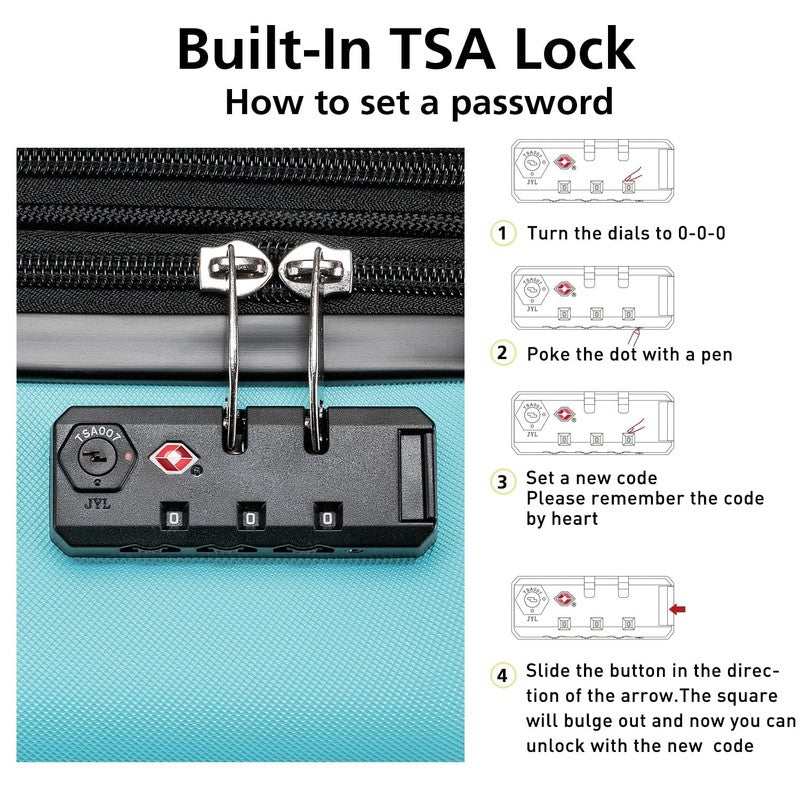 3 Piece Hardside Carry On Luggage Set 20" TSA Lock Spinner Wheels Travel8