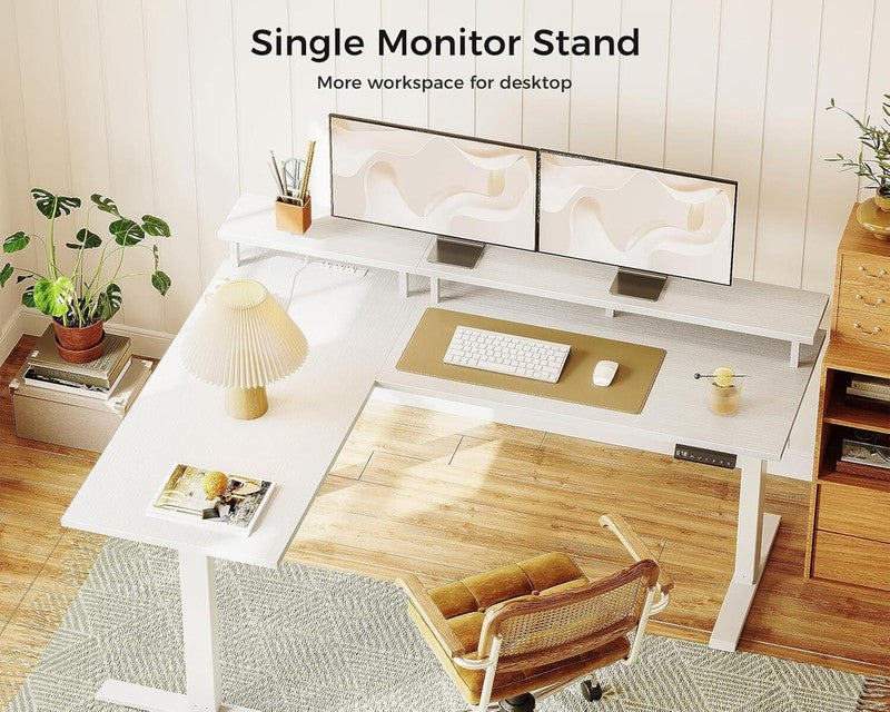 Electric L Shaped Standing Desk, 59 Inch Height Adjustable Office Desk White5