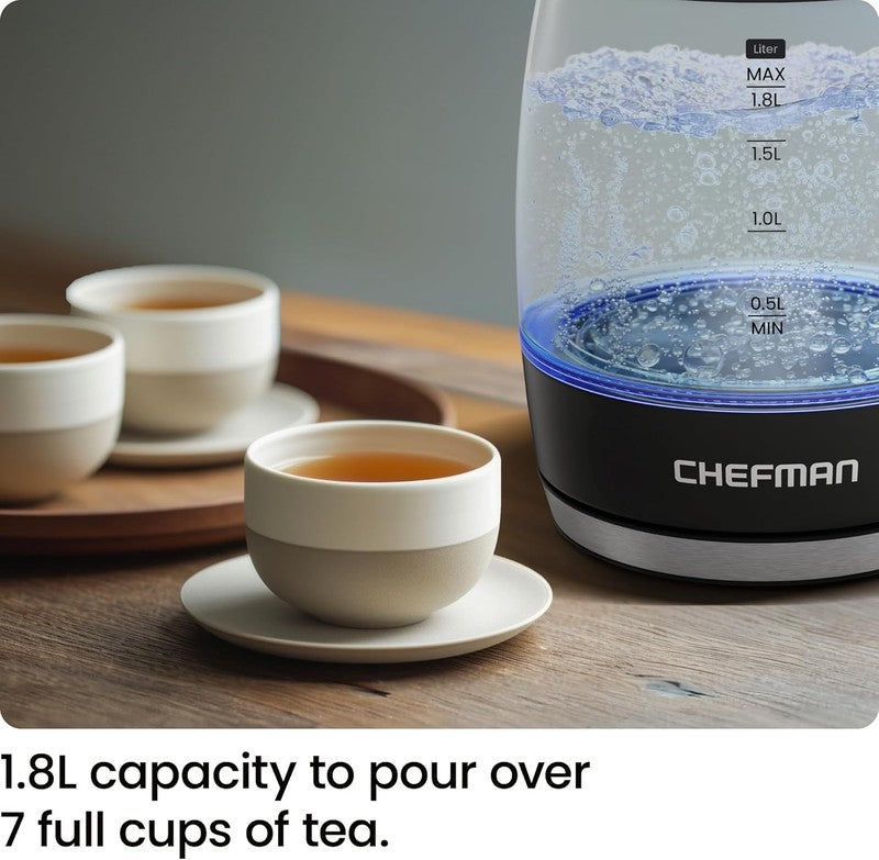 1.8L Electric Kettle, 1500W, Auto Shut Off, BPA Free, Glass & Stainless Steel1