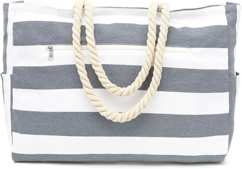 Large Waterproof Beach Tote Bag Sandproof Canvas Pool Bag Wet Pocket10