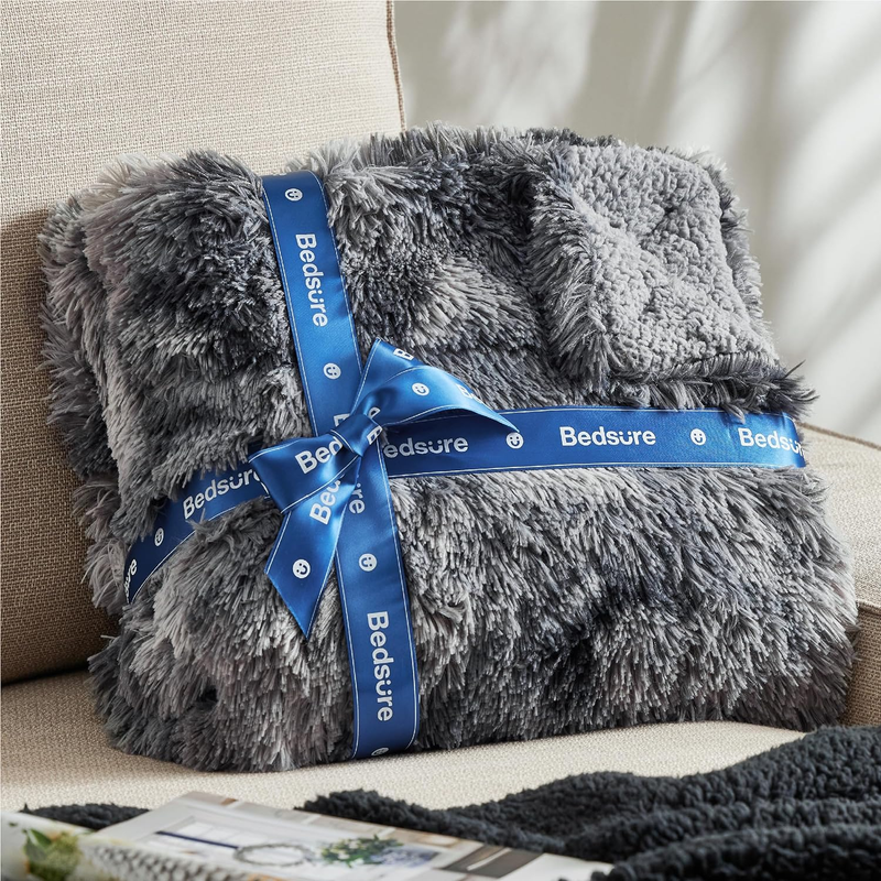 Gentlesoft Fluffy Fuzzy Faux Fur Throw Blanket for Couch, Soft Sherpa Fleece Coz4