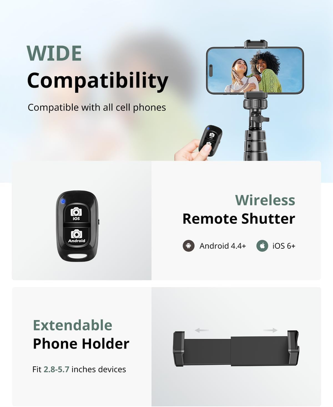 62" Phone Tripod & Selfie Stick, Extendable Cell Phone Tripod Stand with Wireles5