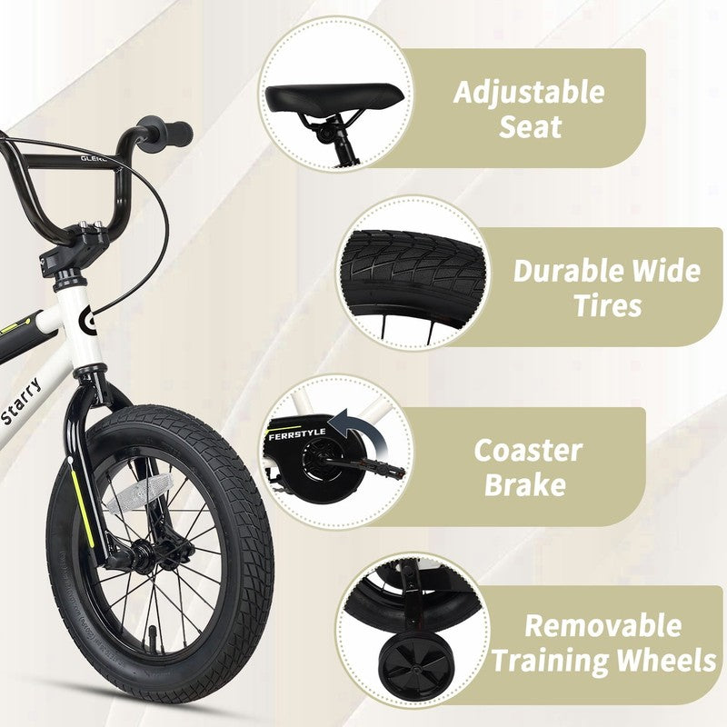 14in Kids BMX Bike w/ Training Wheels Coaster Brake Ages 3 5 White2