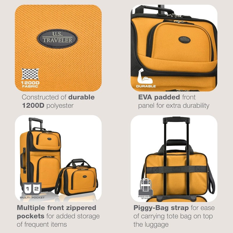 Rio Fabric Expandable Carry On Luggage, Rolling Suitcase, Orange, 2 Wheel Set1