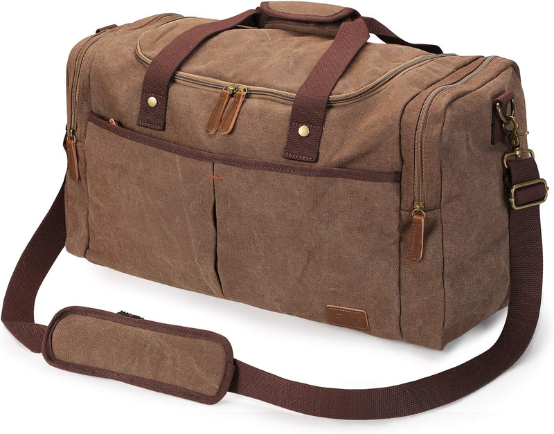 45L Canvas Duffle Bag Travel Weekender Overnight w/ Shoes Compartment Men9