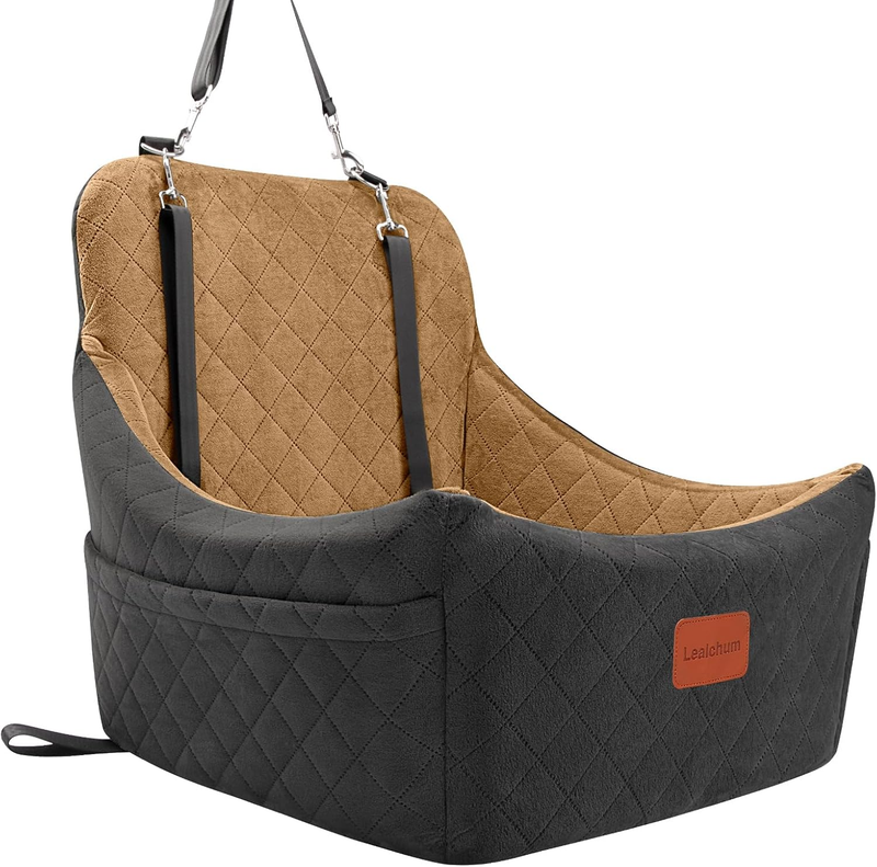 Dog Booster Car Seat up to 35lbs Washable Anti Slip w/ Leashes Black/Coffee8