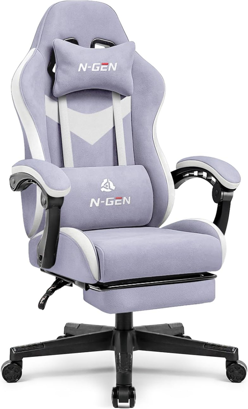 Video Gaming Chair with Footrest Lumbar Recliner Adjustable Fabric Chair Purple11