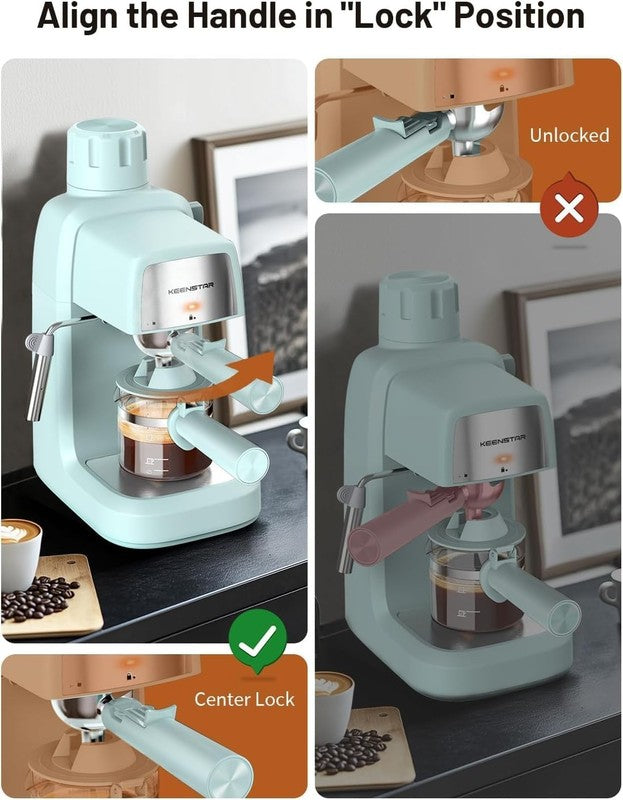3.5 Bar Espresso Machine 800W 4-Cup Compact with Milk Frother4