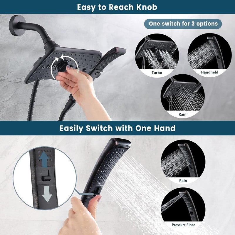 High Pressure Shower Head Handheld Dual Combo Rainfall Spray Rubbed Bronze 60"1