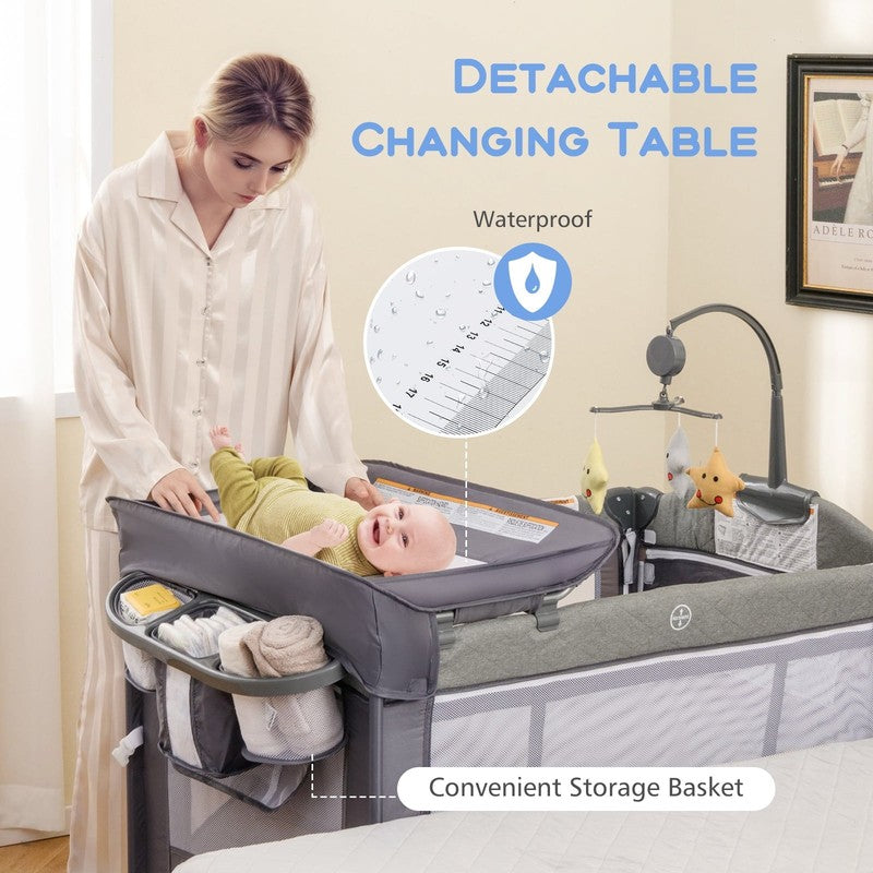 5 in 1 Portable Playard, Larger Size Baby Bassinet Bedside Sleeper, Diaper Chang9