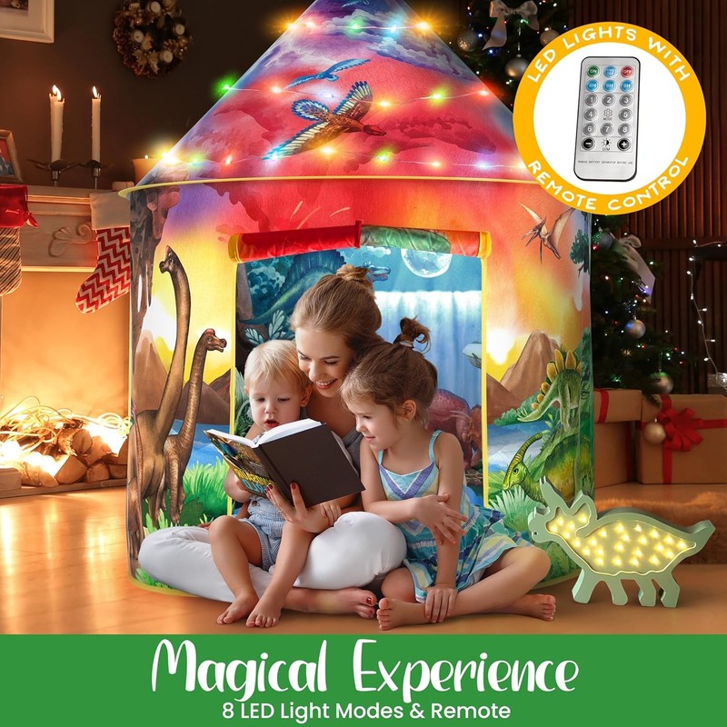 Dinosaur Discovery Kids Tent with Roar Button, Dinosaur Toys and LED Lights - Ep3