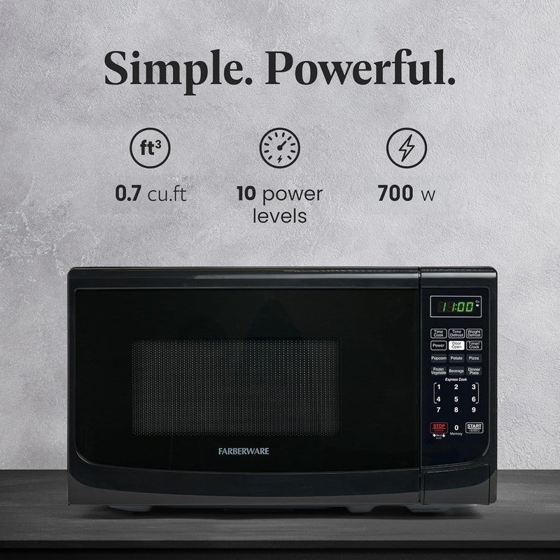 0.7 Cu Ft Countertop Microwave 700W Auto Cook Defrost Black1