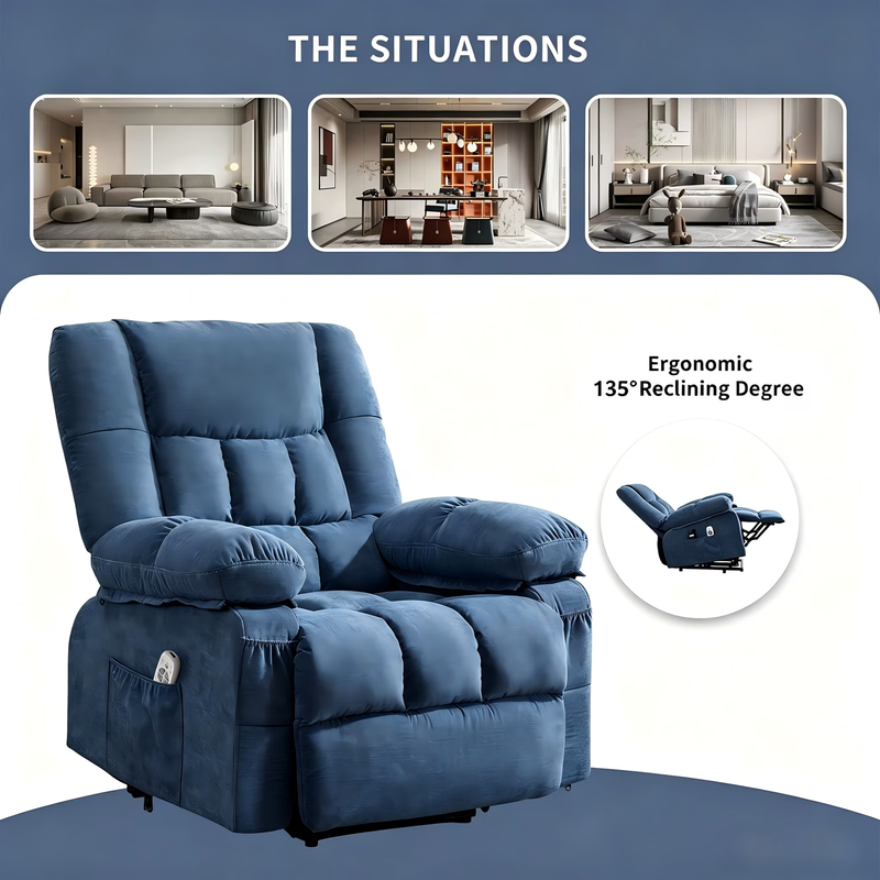 Power Lift Recliner Chair Heat Massage USB Port Infinite Position Blue5