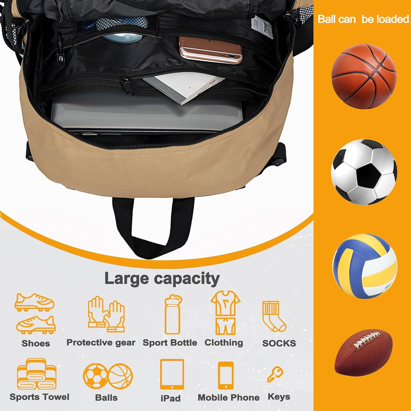 Soccer Basketball Backpack w/ Ball & Shoe Compartment Sports Travel Bag3