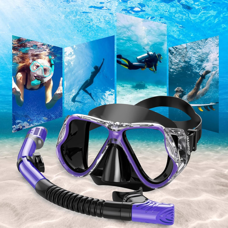Dry Snorkel Set Panoramic Wide View Anti-Fog Scuba Mask Snorkeling Gear6