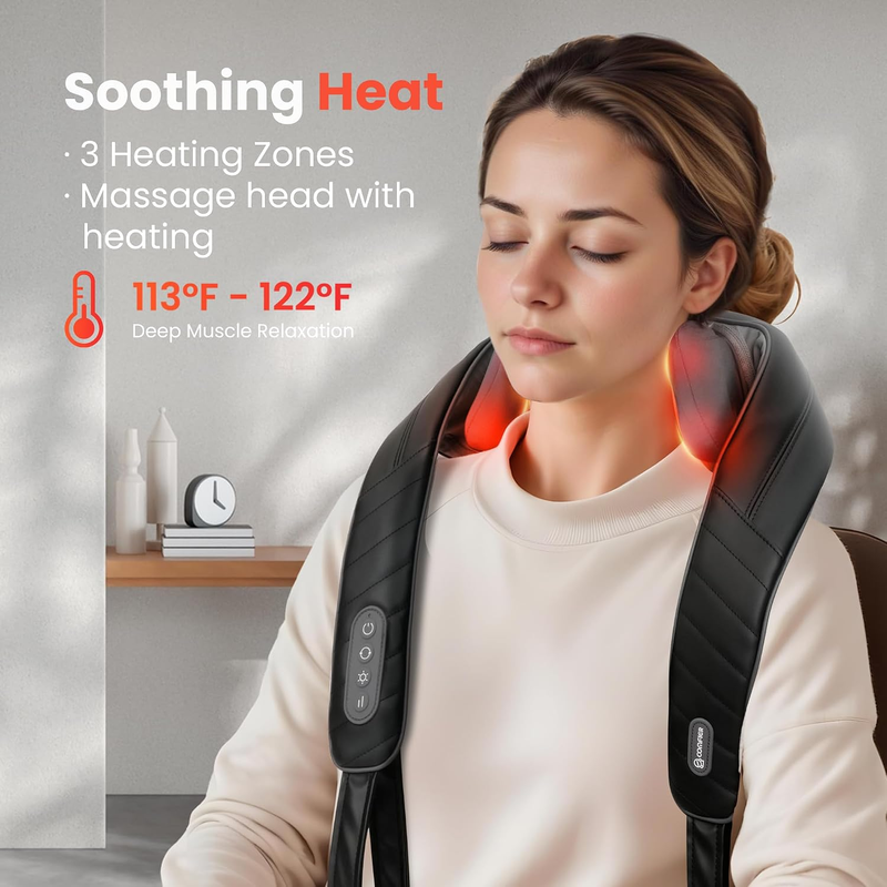 Cordless Neck Shoulder Massager w/ Heat 4D Shiatsu Deep Tissue Massage3