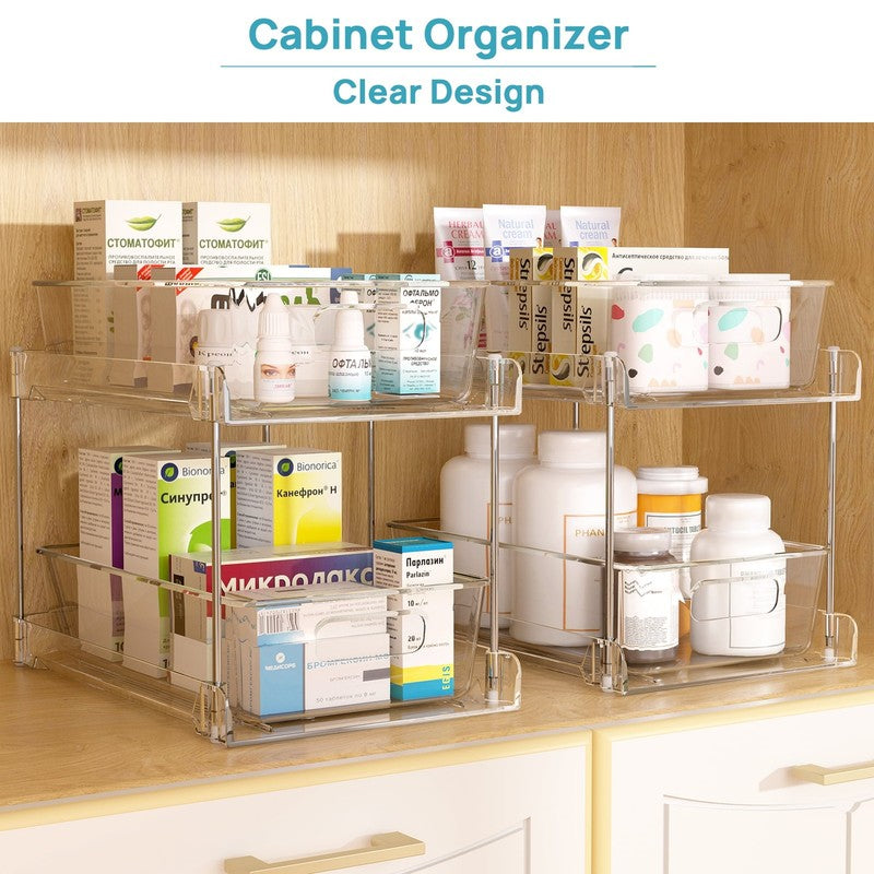 3 Pack Bathroom Plastic Storage Organizer, 2 Tier Clear under Sink Organizers Va2