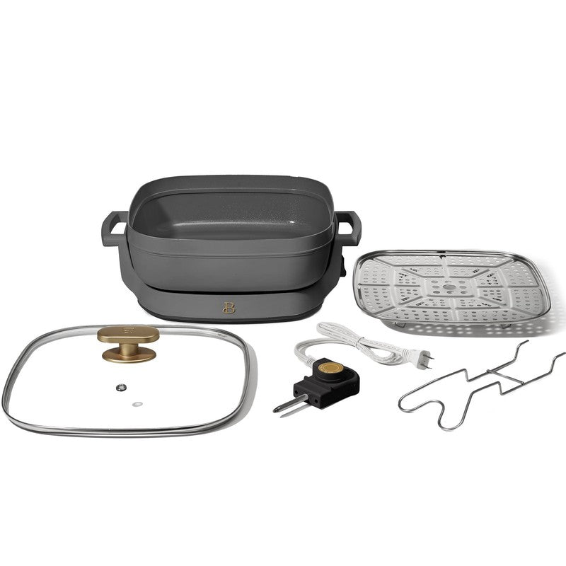 5 in 1 Electric Skillet Expandable to 7 Qt w/ Glass Lid Oyster Gray7