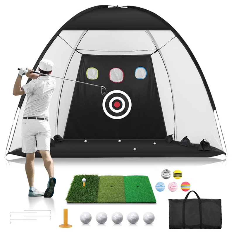 Golf Net, 9.8X7.8Ft Golf Practice Net with Golf Mat, All in 1 Home Golf Hitting 10