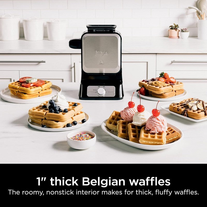 Belgian Waffle Maker Pro | Vertical Design | 5 Shade Settings with Precision Pou3