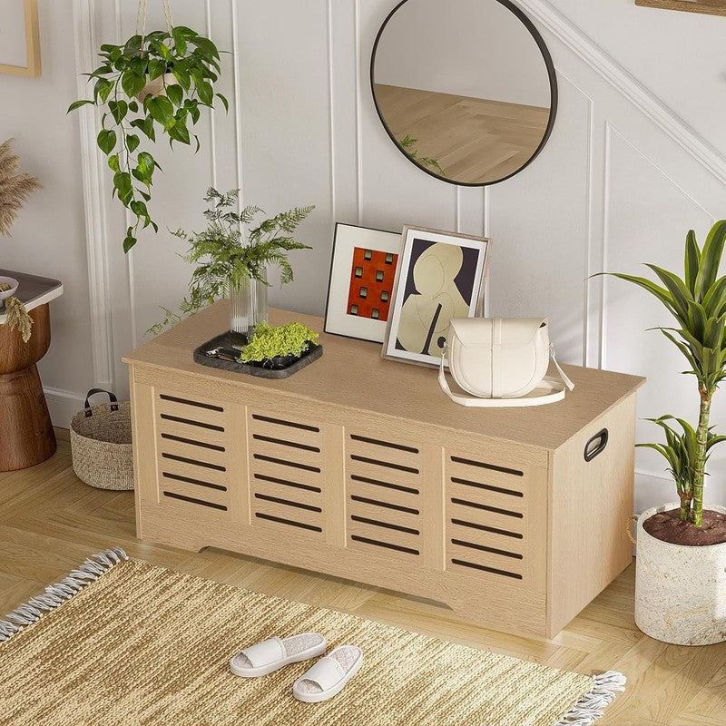47.3'' Wooden Storage Chest Flip Top Entryway Shoe Bench Natural6