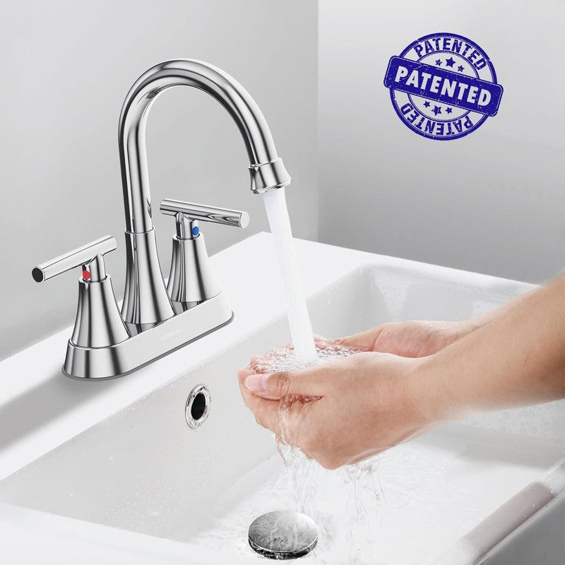 2 Pack Chrome Bathroom Sink Faucet 4" Centerset w/ Drain & Supply Hoses1