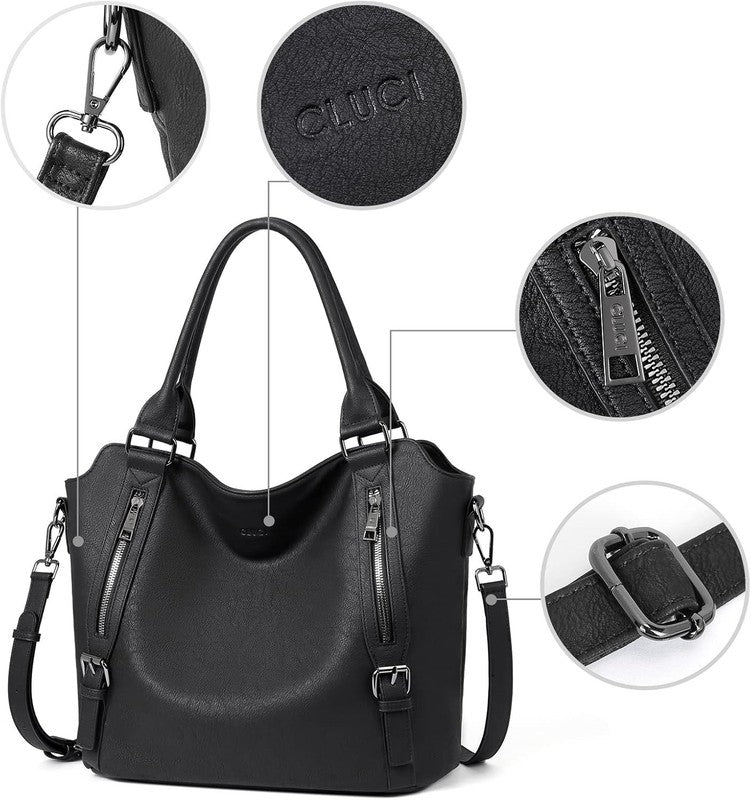 Large Women’s Hobo Bag Tote Purse w/ Multiple Pockets & Adjustable Strap Black4