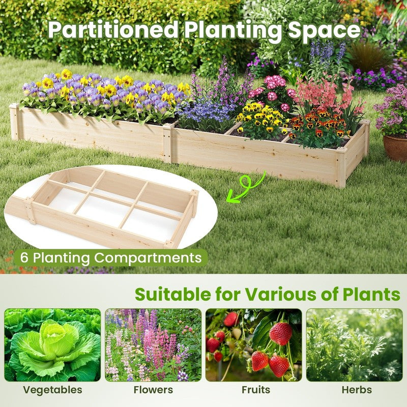 Wooden Raised Garden Bed, Elevated Patio Planter with 7 Planting Compartments fo4